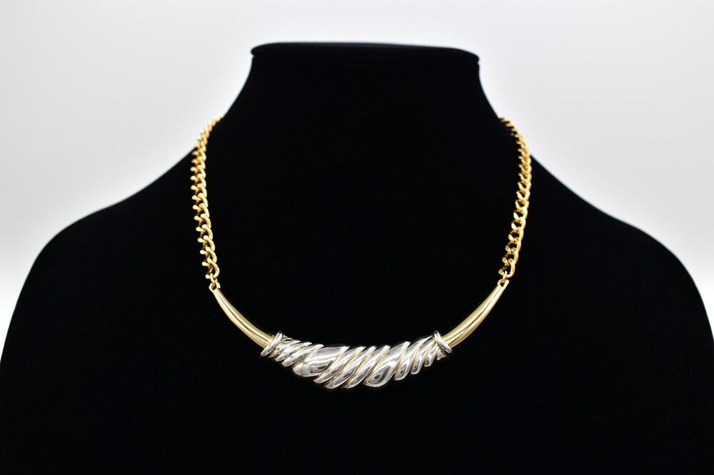 MJ Ent Vintage Collar Necklace Gold Silver Two-Tone Chunky Signed 1980s BinBE